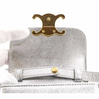 CELINE Triomphe Claude Mini Shoulder Bag Leather Silver