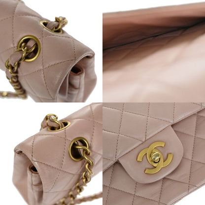 CHANEL Matelasse 25 Double Flap Chain Shoulder Bag Leather Pink