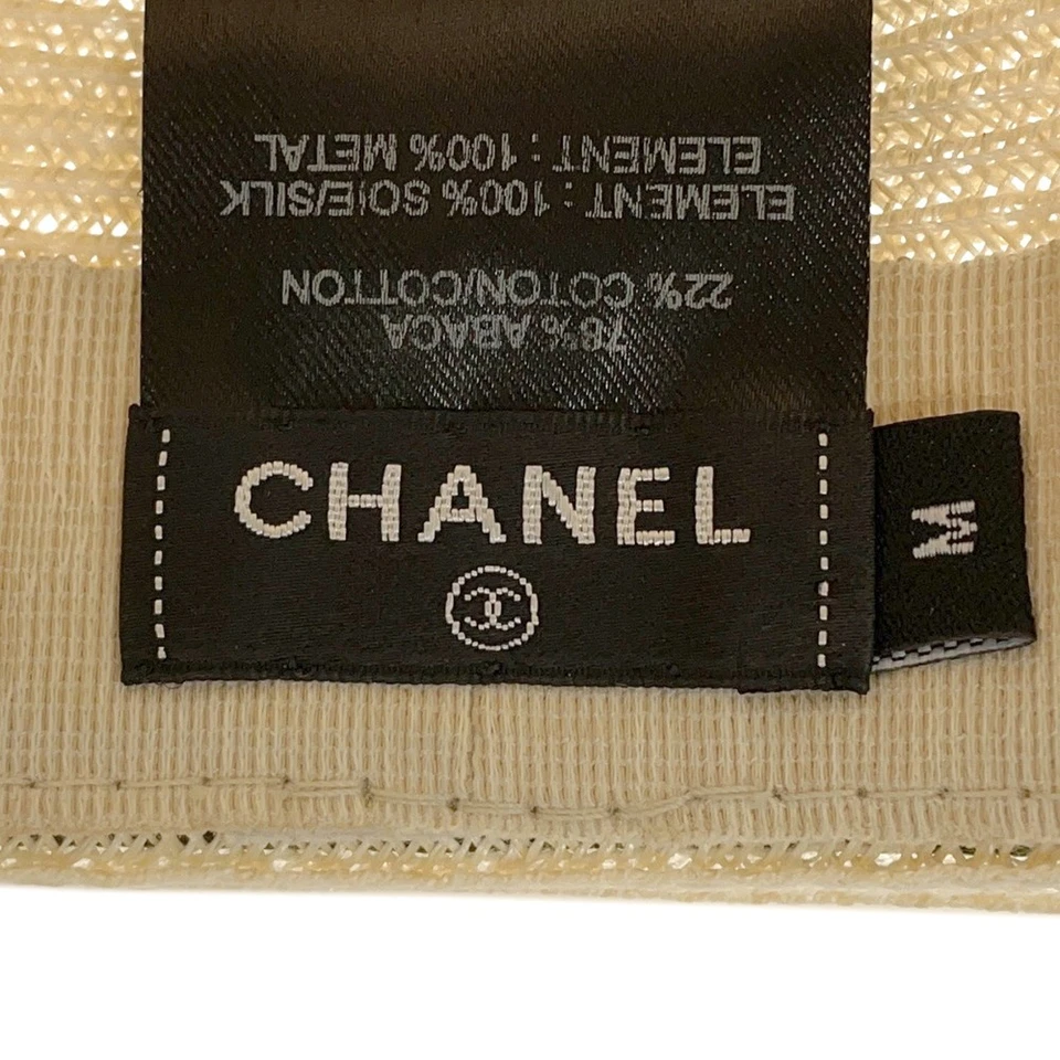 CHANEL CC Logo Ribbon Straw Hat Size M