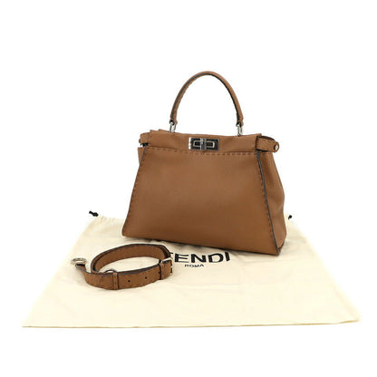 FENDI Selleria Peekaboo Regular 2way Hand Bag Leather Brown