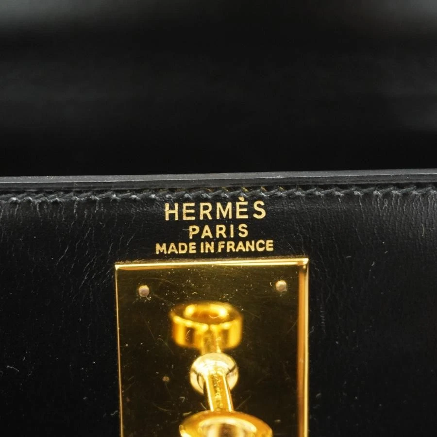 HERMES Kelly 28 Box Calf Handbag Black Circle R (1988)