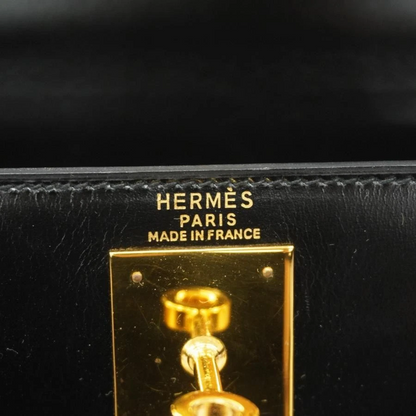 HERMES Kelly 28 Box Calf Handbag Black Circle R (1988)