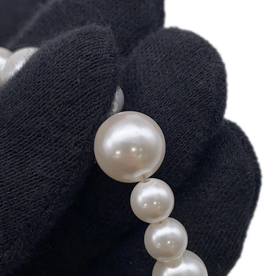 CHANEL Pearl Long Necklace Gold Plated Faux Pearl Rhinestone Champagne Gold