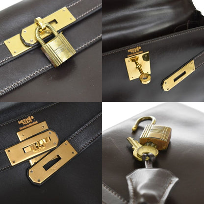 HERMES KELLY 28 HAND BAG ◯C CADENA BOX CALF LEATHER CAFE FRANCE VINTAGE boom2hanten