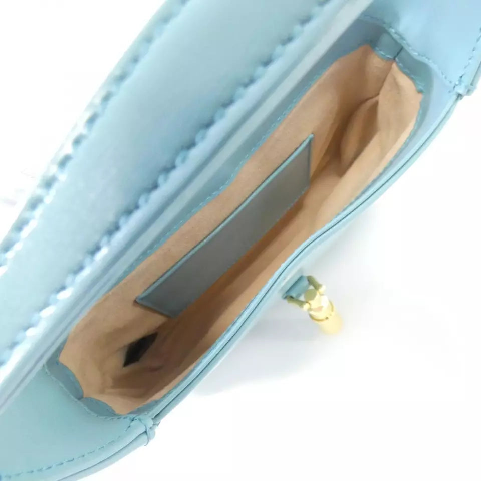 Authentic GUCCI JACKIE 1961 Bag in Light Blue Leather with Gold Hardware