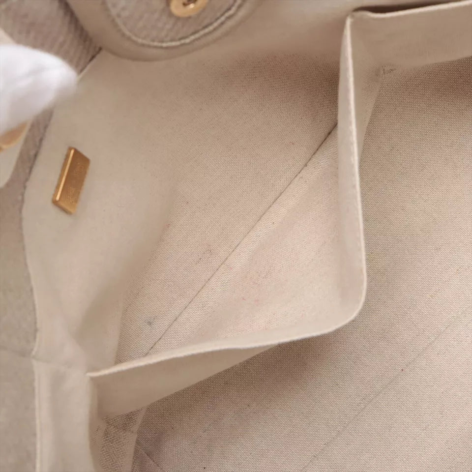 Auth Chanel Tote Bag In Beige Canvas & Leather