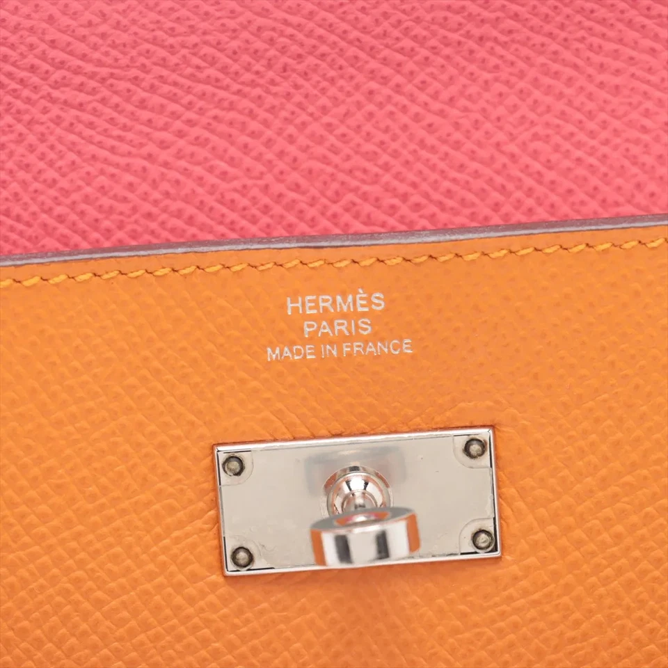 Hermès Kelly Wallet Veau Epsom Wallet Orange x Pink Silver Metal D Stamp