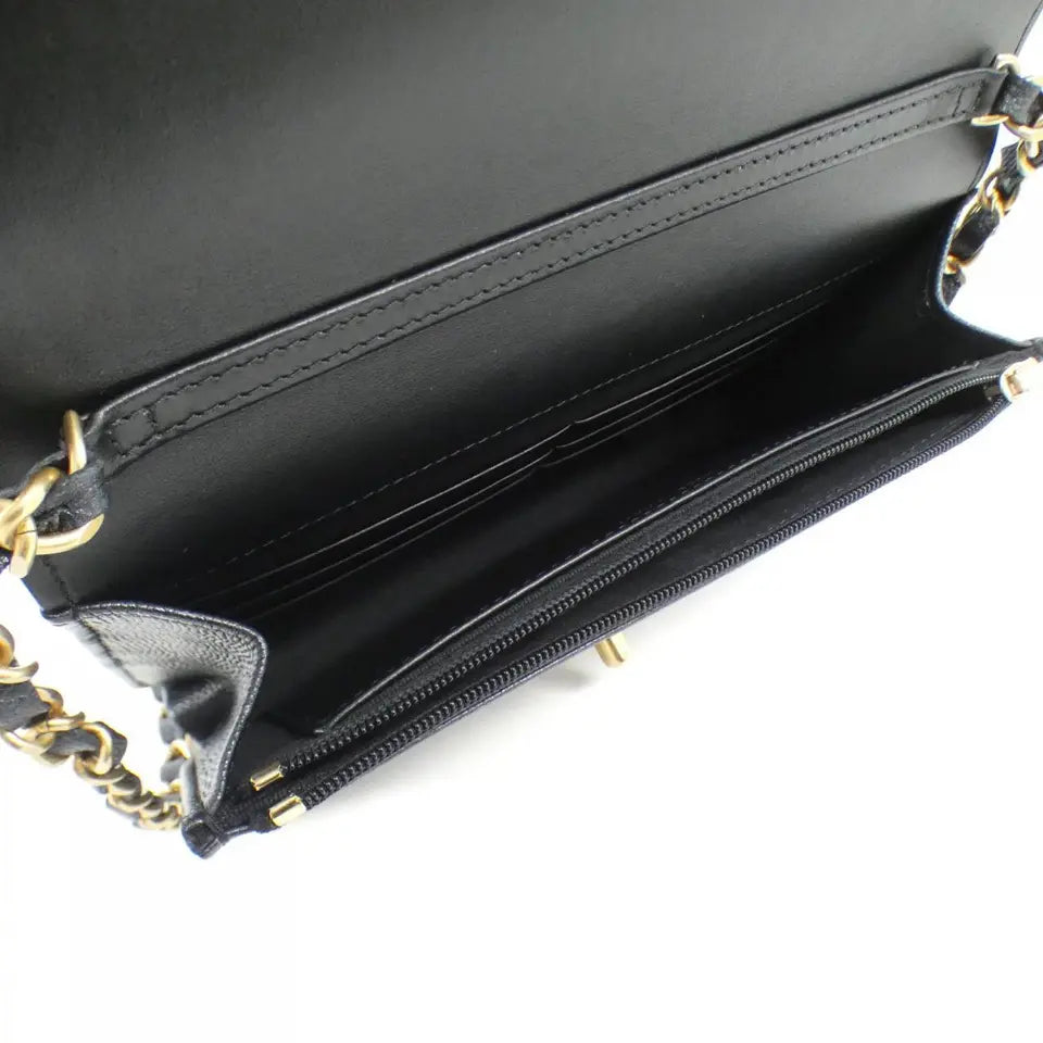 Authentic CHANEL Chain Wallet in Black Caviar Skin