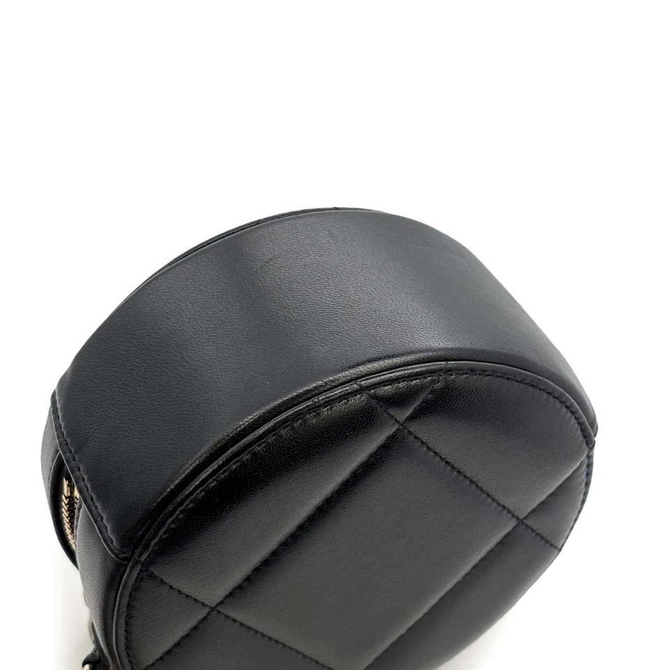 CHANEL 19 Round Clutch Chain Shoulder Bag Leather Black AP0945 Purse