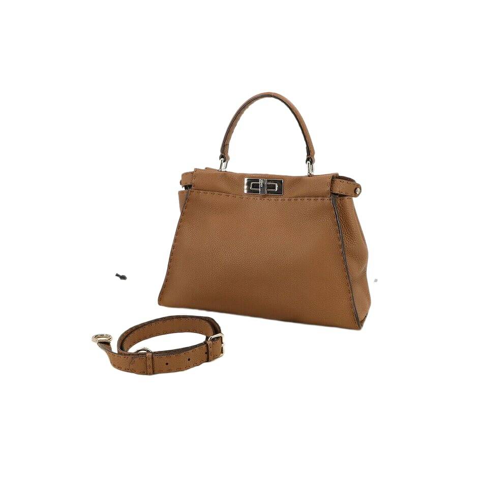 FENDI Selleria Peekaboo Regular 2way Hand Bag Leather Brown