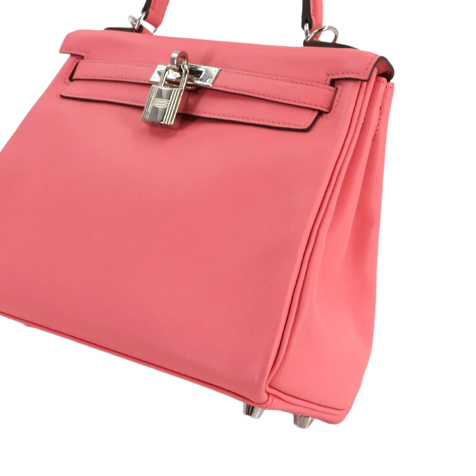 HERMES Kelly 25 2way Hand Shoulder Bag Swift Leather Rose Dete Pink