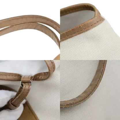 BALENCIAGA Logo Navy Cabas Shoulder Tote Bag – Ivory Brown Canvas/Leather
