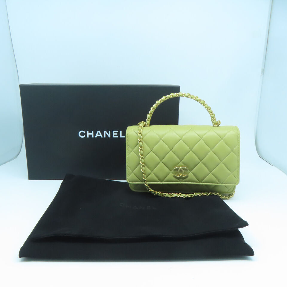 CHANEL Quilted CC GHW Chain Shoulder 2 Way Bag Lambskin Leather Green