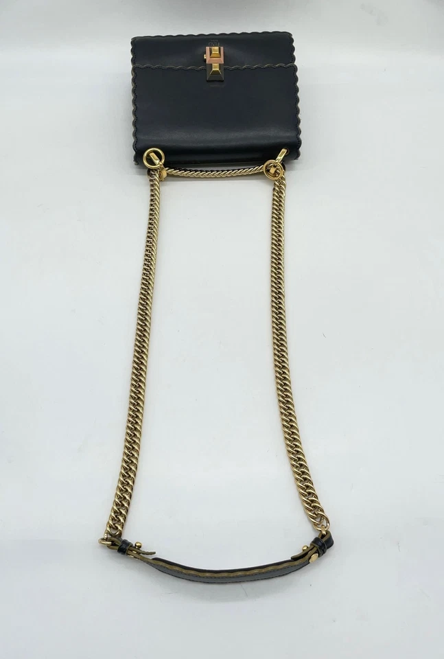 Fendi Black Calf Leather Monstera Shoulder Bag