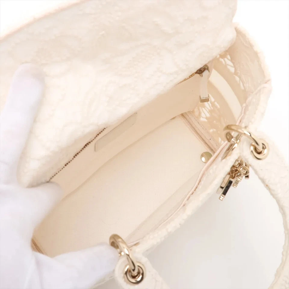 Christian Dior Lady Dee Light Medium Racing 2 Way Handbag White