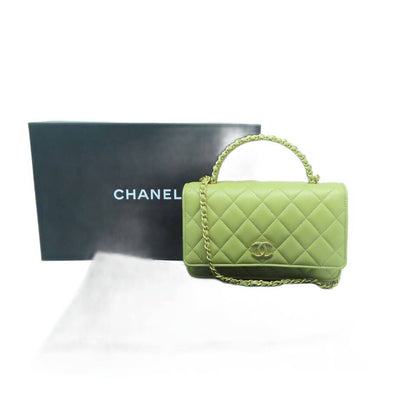 CHANEL Quilted CC GHW Chain Shoulder 2 Way Bag Lambskin Leather Green