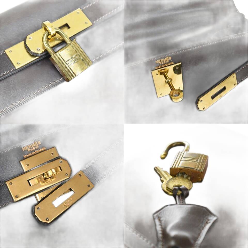 HERMES KELLY 28 HAND BAG ◯C CADENA BOX CALF LEATHER CAFE FRANCE VINTAGE boom2hanten