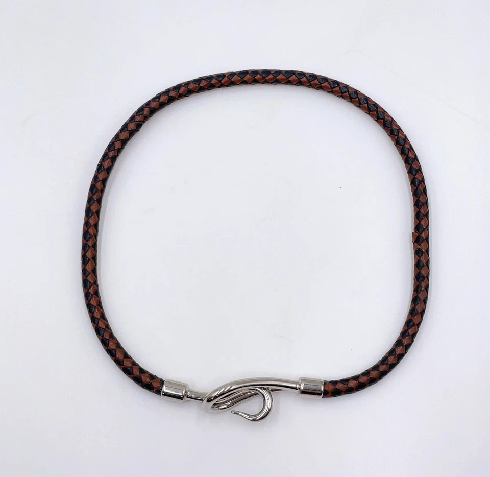 Hermès Double Jumbo SV Bracelet in Silver/Black-Brown Braided Leather