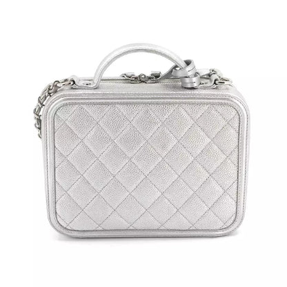 Auth CHANEL CC Filigree Vanity Shoulder Bag Caviar Skin Leather