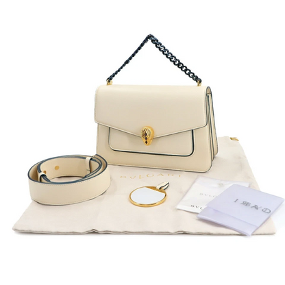 BVLGARI Serpenti Forever 2 Way Hand Chain Shoulder Bag Leather Ivory