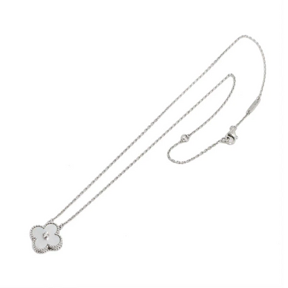Van Cleef Arpels Vintage Alhambra MOP Diamond Necklace 18K WG 750