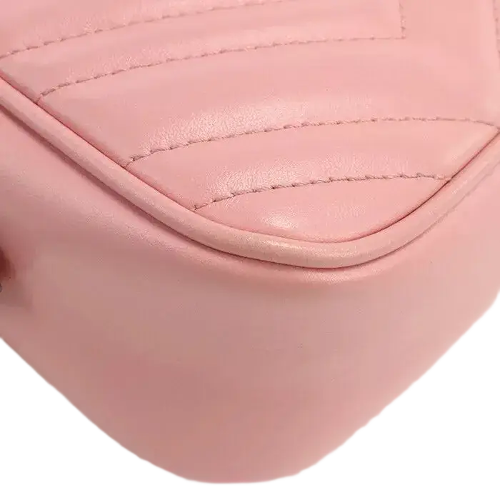 Auth GUCCI GG Marmont Diagonal Shoulder Bag In Pink Leather