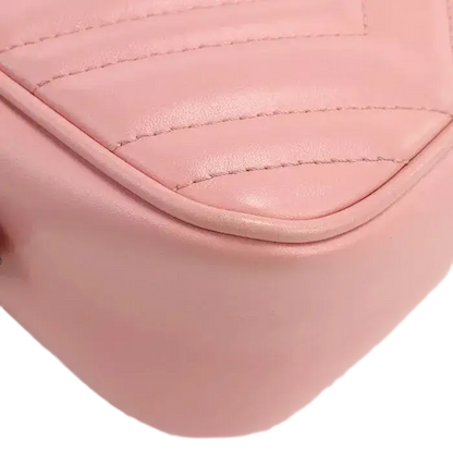 Auth GUCCI GG Marmont Diagonal Shoulder Bag In Pink Leather