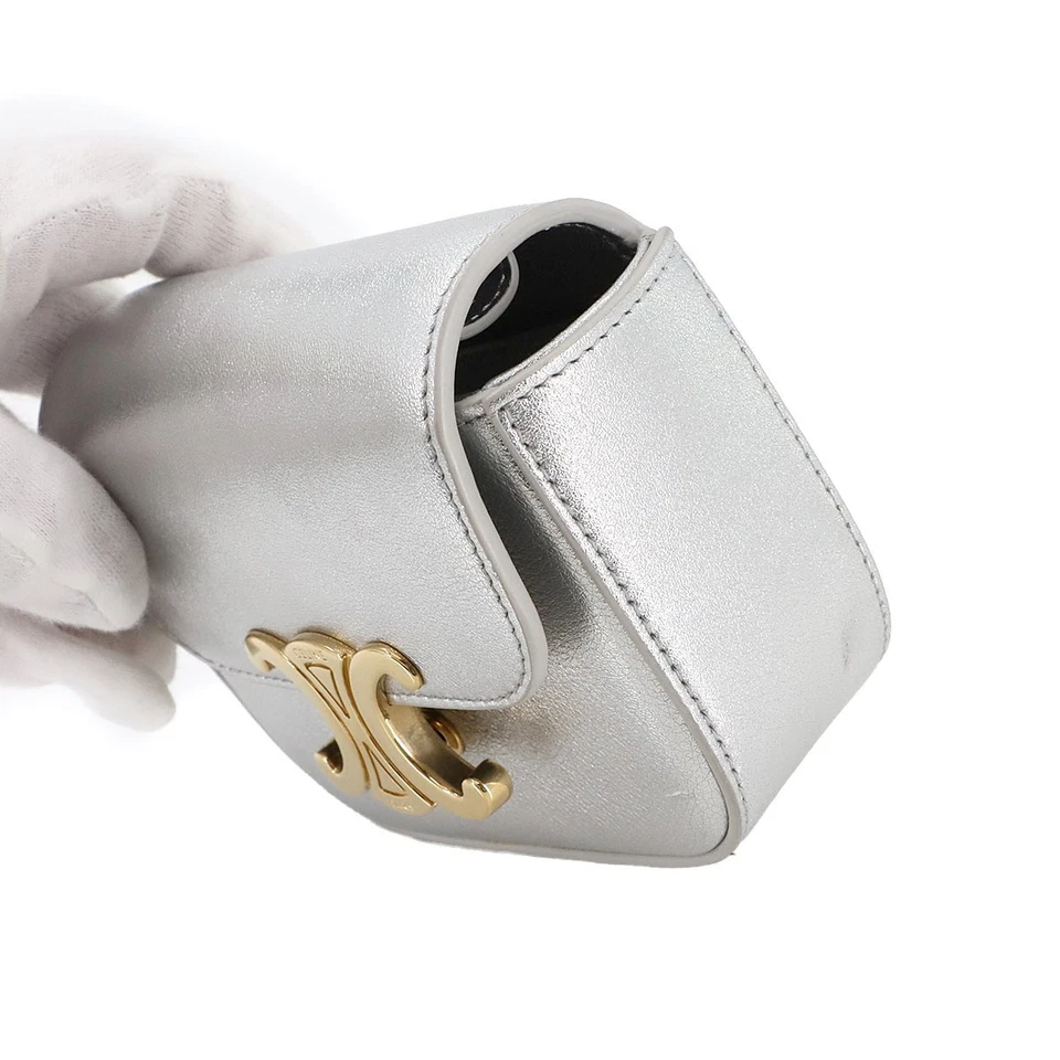 CELINE Triomphe Claude Mini Shoulder Bag Leather Silver