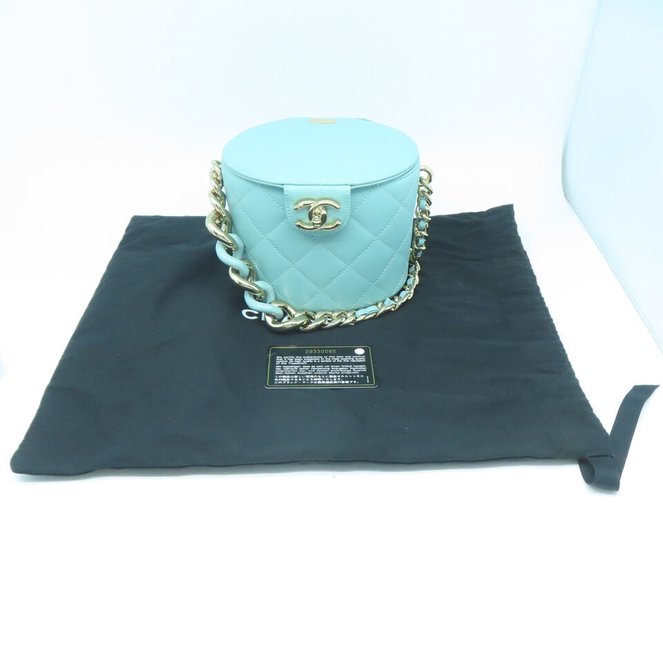 CHANEL Quilted CC GHW Chain Shoulder Bag Lambskin Leather Light Blue