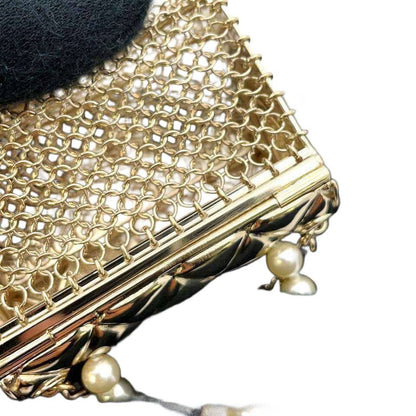 CHANEL Matelasse Bag Motif Long Pearl/Chain Necklace Metal Champagne Gold