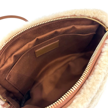 Saint Laurent Paris Lou Camera Bag in Beige Faux Shearling & Leather