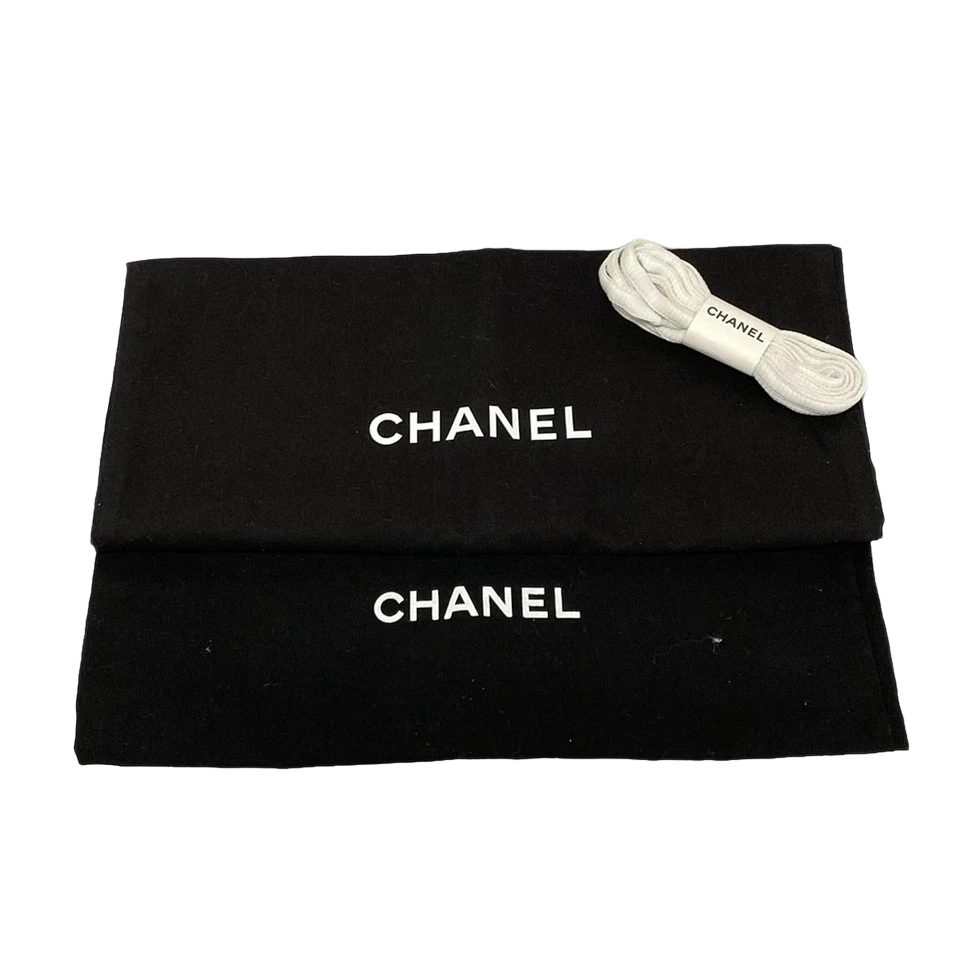 CHANEL Cream Light Green Tweeds Leather Suede Women's Sneakers