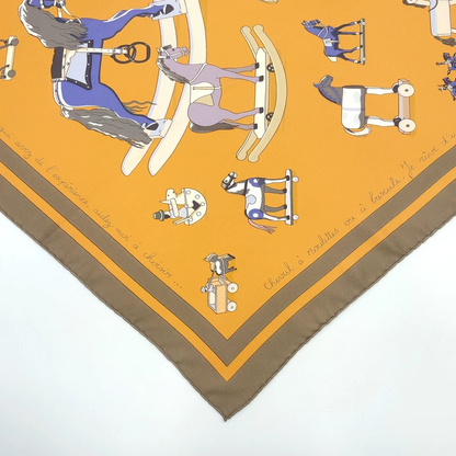 Hermès Carré 90 “Raconte-moi Le Cheval” Silk Scarf in Beige x Multicolor