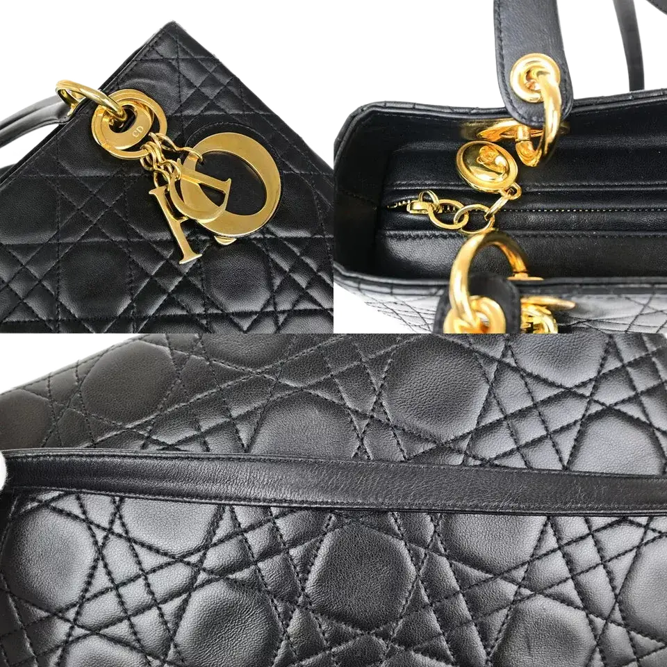 CHRISTIAN DIOR Logo Lady Cannage 2-Way Hand Bag – Black Leather