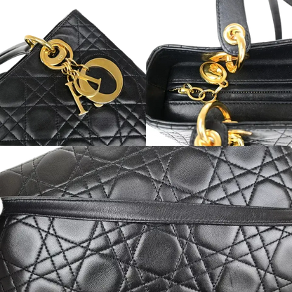 CHRISTIAN DIOR Logo Lady Cannage 2-Way Hand Bag – Black Leather