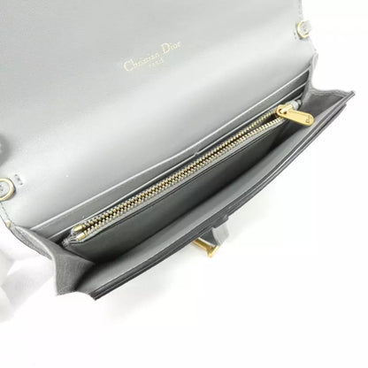 Authentic Dior Saddle S5614CBAA Chain Wallet in M41G Gray Gold