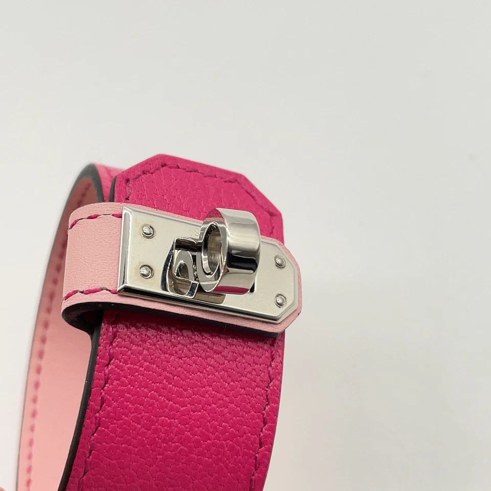 Hermès Kelly Twist GM Double Engraved Leather Bracelet in Pink
