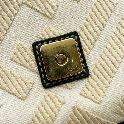 FENDI Zucca Mamma Bucket Shoulder Bag Canvas/Leather Ivory/Black