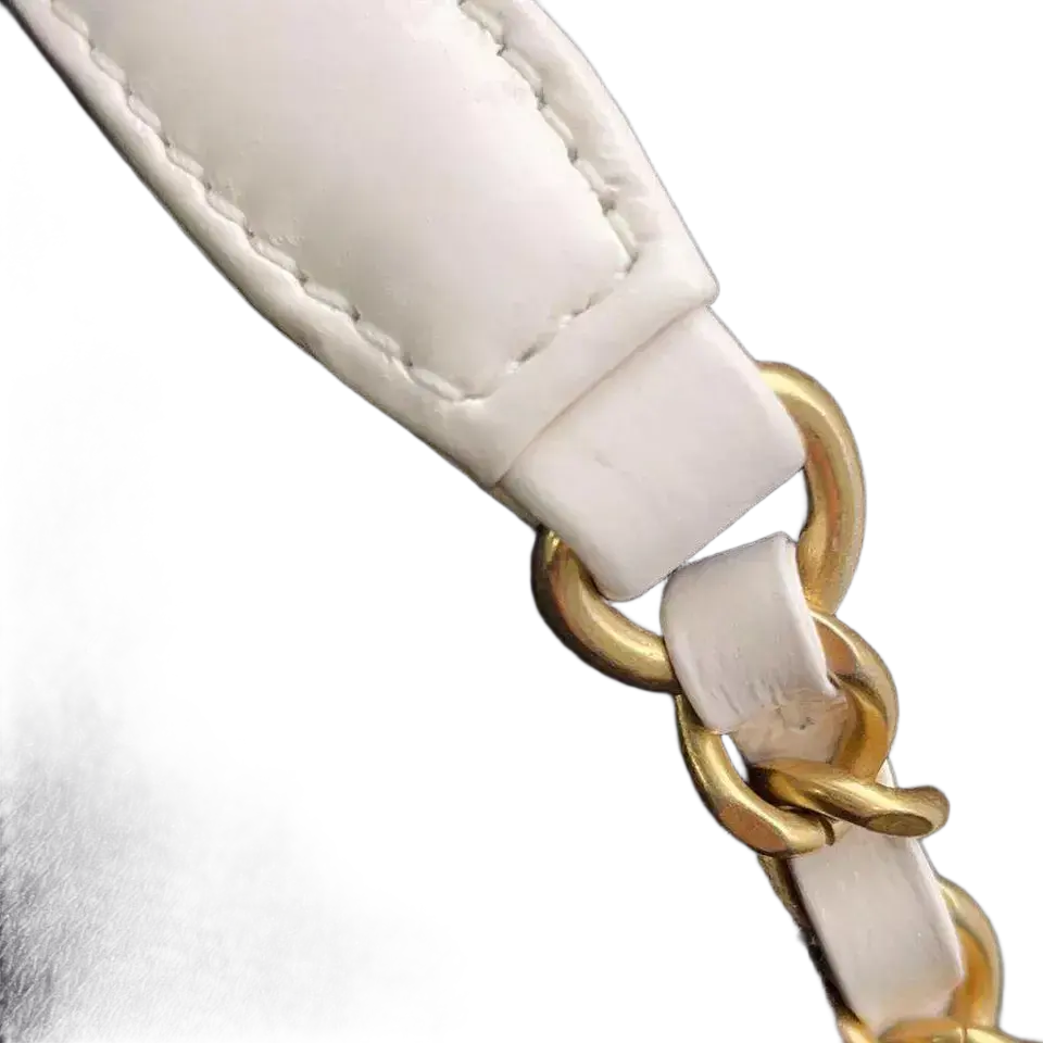 Authentic CHANEL Hobo Chain Shoulder Bag in White Shiny Calf Leather