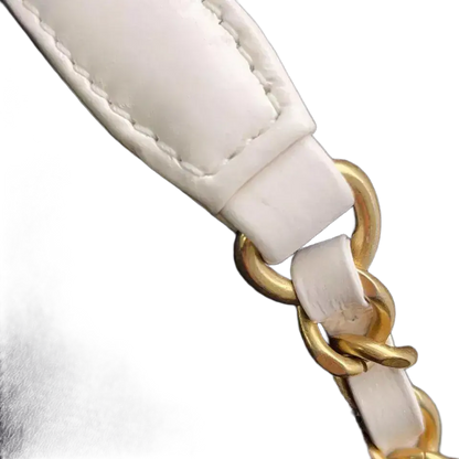 Authentic CHANEL Hobo Chain Shoulder Bag in White Shiny Calf Leather