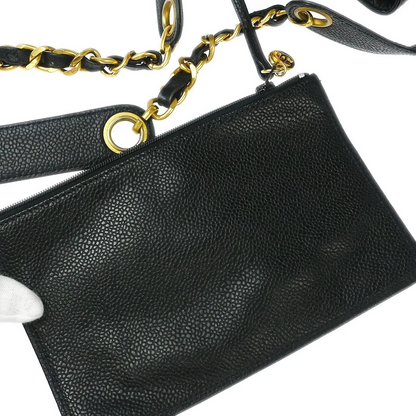 Chanel Black Calfskin Triple CC Drawstring Shoulder Bag