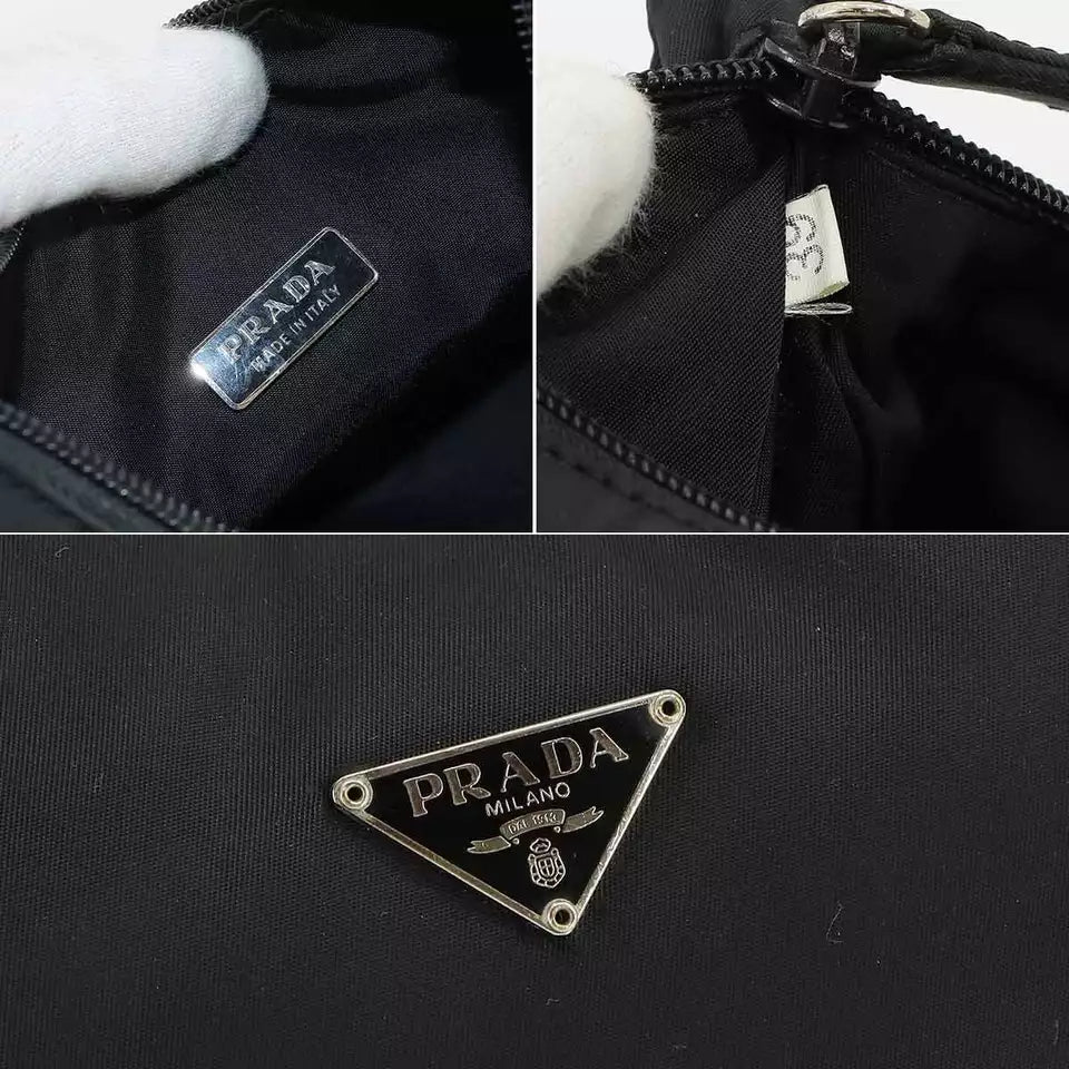 Authentic PRADA Mini Hand Bag Nylon Nero Black Purse Triangle Logo