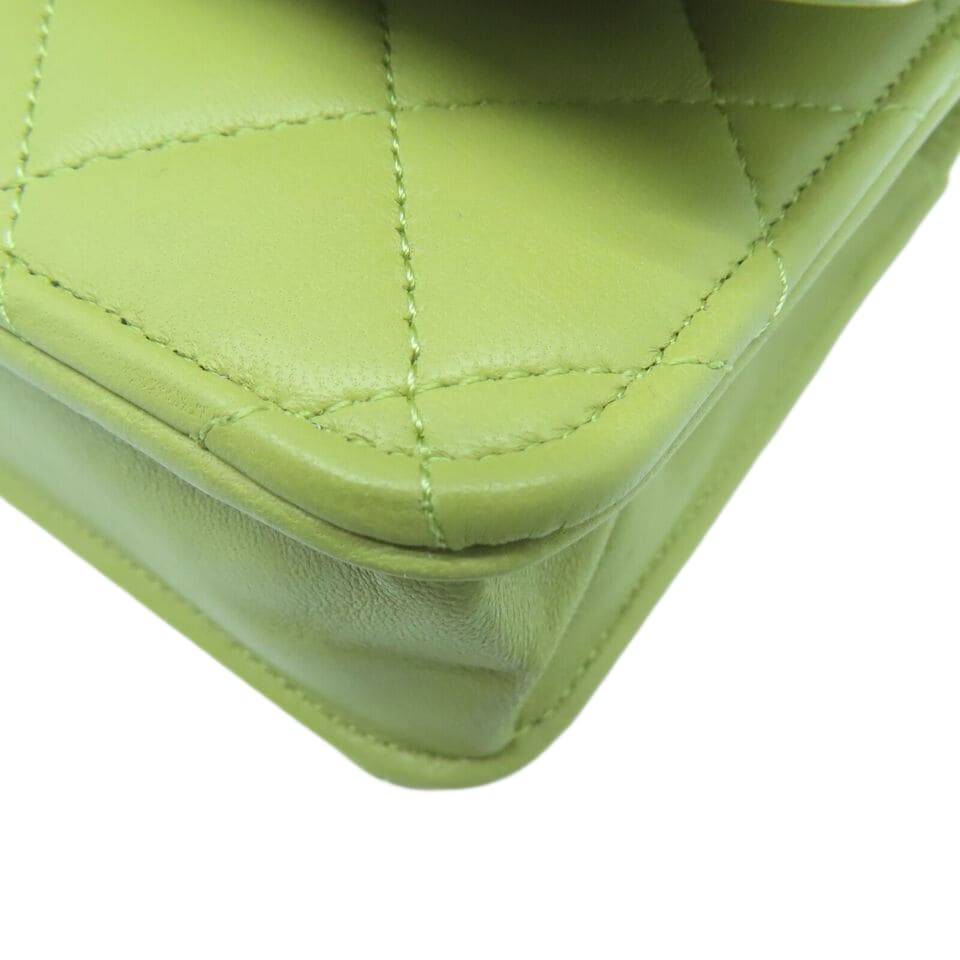 CHANEL Quilted CC GHW Chain Shoulder 2 Way Bag Lambskin Leather Green