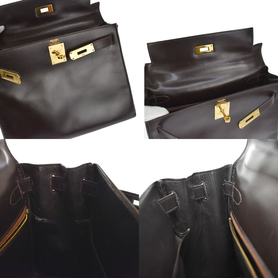 HERMES KELLY 28 HAND BAG ◯C CADENA BOX CALF LEATHER CAFE FRANCE VINTAGE boom2hanten