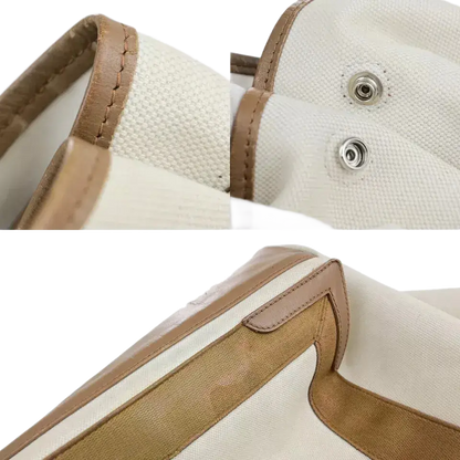 BALENCIAGA Logo Navy Cabas Shoulder Tote Bag – Ivory Brown Canvas/Leather