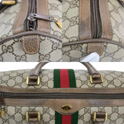 GUCCI Logo Sherry GG Pattern Travel Handbag – Brown PVC/Leather