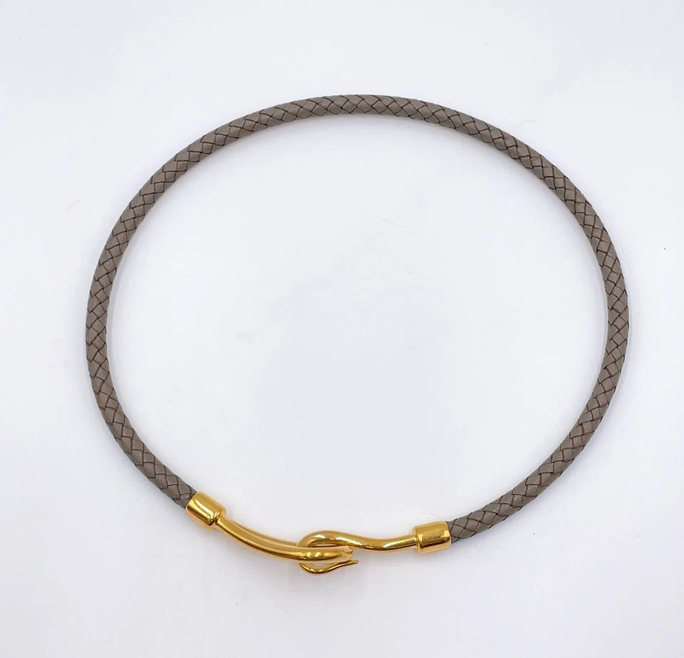 Hermès Double Jumbo SV Bracelet in Silver/Gray Braided Leather