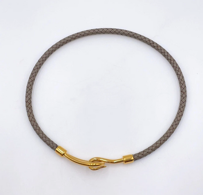 Hermès Double Jumbo SV Bracelet in Silver/Gray Braided Leather