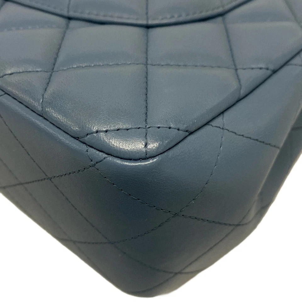 CHANEL Large Matelasse Blue Lambskin Shoulder Bag