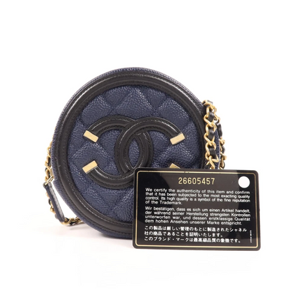 Chanel CC Filigree Round Chain Shoulder Bag in Navy & Black Calfskin (GHW)